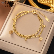 OYJR Titanium Bracelet for Woman 18k Gold Geometric Square Pendant Gelang Tangan Perempuan Non-fading Stainless Steel Bangle 手链