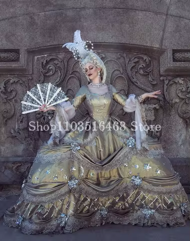 Fluffy Victorian Evening Dress Vintage Long Sleeve Corset Venice Masquerade Renaissance Halloween Cu