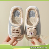 READY STOCK Linen Kids Slipper Selipar Budak Four Seasons Girls Slipper Silent Anti-skid Linen Indoo