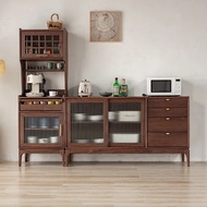 Nordic Black Walnut Color Solid Wood Dining Side Cabinet Cupboard Dining Side Retro Narrow Cabinet N