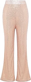 Sequin Pants Women - 70s Disco Pants for Women High Waist Shiny Sequin Outfit Sequence Wide Leg Sequin Pants