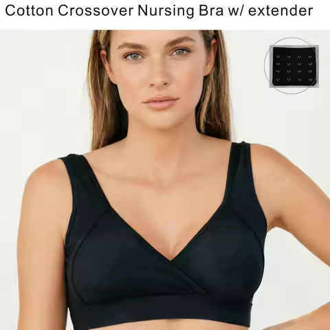 Maternity Nursing Bra Wireless Breathable Cotton Crossover Bra with Matching Extender, Pregnancy Bre