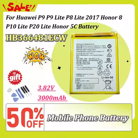 New HB366481ECW 3.82V 3000mAh Replacement Battery for Huawei P9/P9 Lite/P8 Lite 2017/Honor 8/P10 Lit