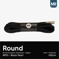 MR Shoelaces RP01 Black (Black) Round Shoelaces 6mm Polyester 80cm 90cm 100cm 120cm 150cm 180cm 180c