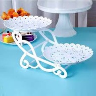 2 tier White Plastic Dessert Stand Pastry Stand Cake Stand