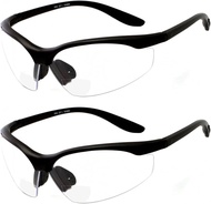 grinderPUNCH 2 Pair Safety Glasses ANSI Z87 Impact Resistant Non-Slip Wrap Around Clear Bifocal Read