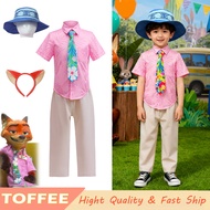 Movie Zootopia Costume For Kids Cartoon Character Nick Wilde Purple Shirt Pants Hat Suit Set Christm