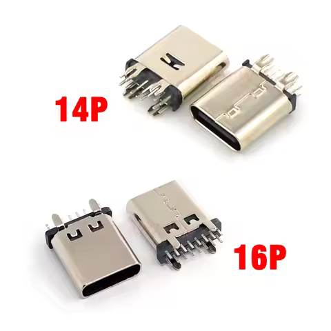 10pc Type C 14P 16 Pin Socket Connector USB 3.1 Vertical Plug-in Board Female DIP 10.0H For PCB Desi