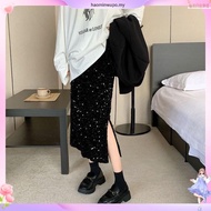 Velvet Sequin Midi Skirt, Women's High Waisted Explosive Black Long Skirt