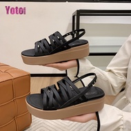 YOTO Retro Cross Strap Sandals For Women With Buckle Thick Soft Casual Flat Sandals