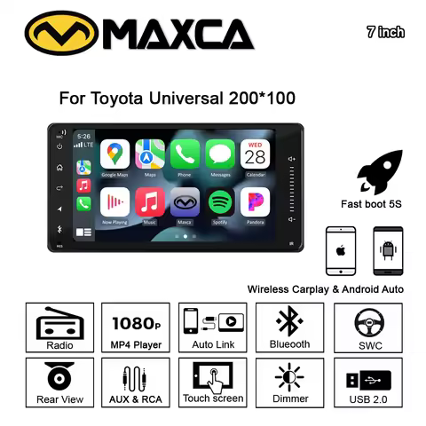 MAXCA 7 inch Toyota 2 din Stereo with Wireless Android auto CarPlay Corolla Hilux VIOS Camry Wish Pr