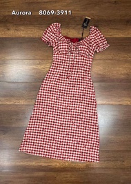 ป้ายAurora เดรสลวดลายสก๊อตโทนแดงตุ่นๆอกเสริมฟองน้ำ