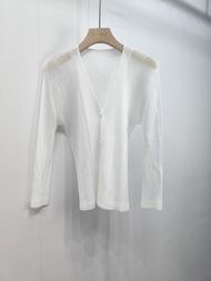 New Womens Mesh Long Sleeved V-neck Loose Casual Pleated Jacket