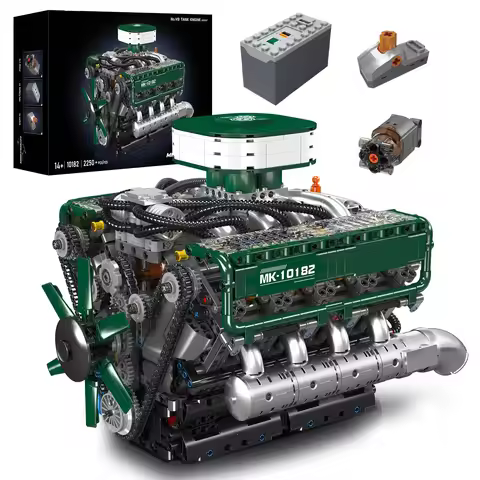 Mould King 10182 V8 Engine Model Kit V8 Tank Engine Building Block with Battery Box 8-Cylinder Combu