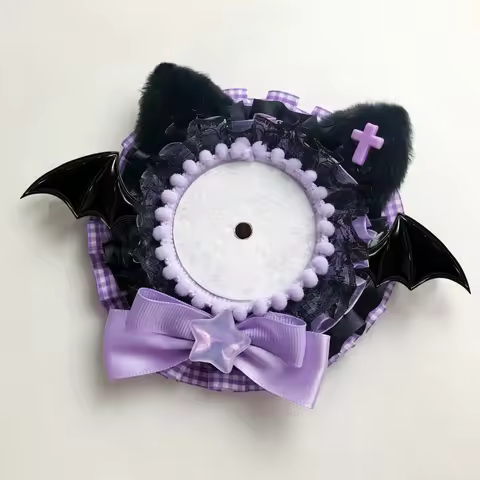 Round Demon Bat Wing Badge Holder, Available in Black, Red, Blue, Purple, Green, Pink, and Yellow, B