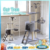 POODEE Premium Wooden 138cm 5 Layers Cat Tree Grey Cat Condo Hang Bed Scratcher House Cat Tower Hammock Stair Cat Tree