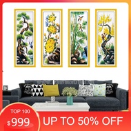 (tranh chưa thêu mn0121) Tranh thêu kín Tứ quý Tùng cúc trúc mai 146x100 cm