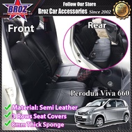 Milano Car Seat Cover Case Semi Leather Perodua Viva 660 Front and Back - Black