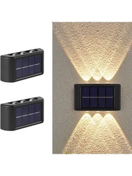 2入組太陽能圍欄燈戶外太陽能LED壁燈防水照明燈，適用於家裝戶外用品，露臺，甲板，步道，庭園裝飾