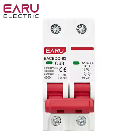 2P DC 1000V MCB Solar Mini Circuit Breaker Overload Protection Switch 6A 10A 16A 20A 25A 32A 40A 50A
