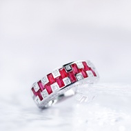 Ruby Diamond Ring แหวนเพชรทับทิม ทับทิมแท้สีแดงสด เนื้อสะอาดมาก ประดับเพชรแท้น้ำ96-97 ตัวเรือนเป็นทองขาว18k