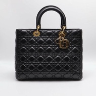 DIOR Lady dior 藤格紋戴妃包 - 大號黑金
