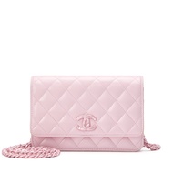 Chanel Light Pink Quilted Calfskin Classic Wallet On Chain WOC Pearly Pink Hardware, 2024