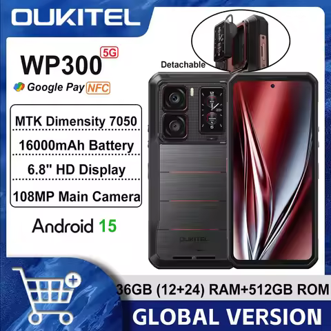 Oukitel WP300 5G Rugged Smartphone 12GB+512GB 120W Android15 Mobile Phone 16000mAh 6.78" FHD+ 108MP