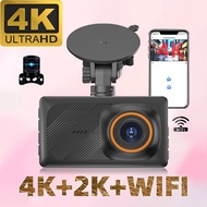 4K+Belakang 2K Dash Cam HD 3 Inci Dual Lens WiFi Mudah Alih Perakam Kereta