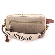 全新 △ Chloe CHC23AS432L0627S WOODY 亞麻皮革 Logo 腰包/斜挎包/單肩包 米ブラウン，附防塵袋 義大利製 女士