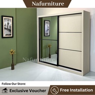 Nafurniture White Anti-Jump Sliding Door Wardrobe / almari baju /   Pintu Cermin [Free Installation 