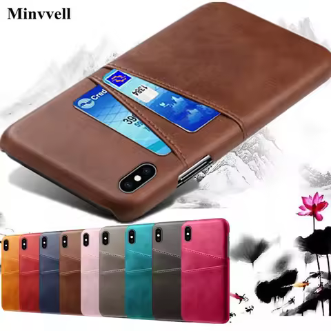 For iPhone 16 Pro 15 Pro MAX 14 13 12 min 11 Leather Card Holder Phone Case 7 8 X XR PU Leather Cove