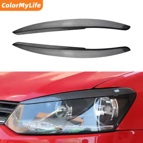 2Pcs/set Carbon Fiber Car Headlight Lamp Eyebrow Eyelid Trim Cover for Volkswagen VW Polo Mk5 6R 6C 