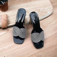 Guốc cao gót vuông 5p quai bản full xoàn gợn sóng - G91