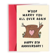 [Coisíní]  Happy 5th Anniversary Card Gifts for Men, Him, Funny Wood Anniversary Card from Wife, Fif