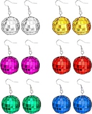 Disco Ball Earrings 6 Packs,Party Silver 60's,70's Disco Ball Earrings for Women's Costume Accessories,Halloween Earrings for Women Disco Outfit Accessories, Silver