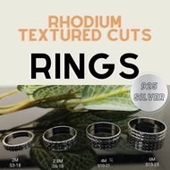 S925 Pure Silver Rhodium Textured Cuts Rings for Men & Women (2M, 2.8M)