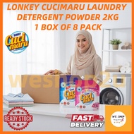 Lonkey Cucimaru Laundry Detergent Powder 2KG 1 Box of 8 Pack – Hand & Machine Wash, Powerful Stain R