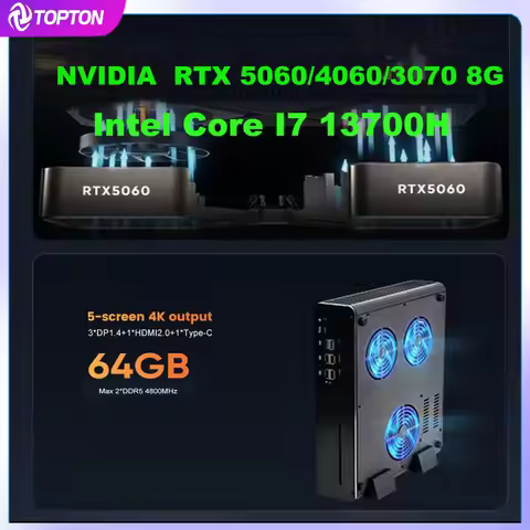 Gaming Mini PC NVIDIA GeForce RTX 5060/4060/3070 8G Intel Core I7 13700H/13620H Topton V7 Windows 11