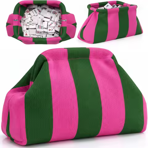 Pomelo Best Women Striped Knit Clutch Bag Twist Lock Large Storage Evening Handbag Multipurposes Tra