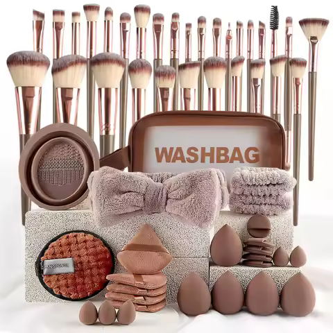 40 Pcs Beauty Makeup Tool Combo Set Face Wash Makeup Puff Full Set Clean Brush Set Professional Tria
