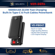 VEN-DENS VD-PB047 Powerbank 10000mAh 22.5W Fast Charging Built-in Type-C & IP Cables Powerbank