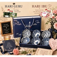 Hadiah Hari Guru Teacher Day Bohemia Ceramic Rice Bowl Porcelain Mangkuk Doorgift Wedding Gift Set D