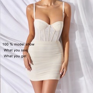 2021SRUBY Mesh Spaghetti Strap Dress Women Sash Sexy Bandage Dress Mini Night Club Dress Party Ladies Bodycon Dress Summer Dress