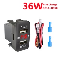 36W QC3.0 Car Charger Dual USB Adapter Voltmeter 12-24V Waterproof for Smartphone