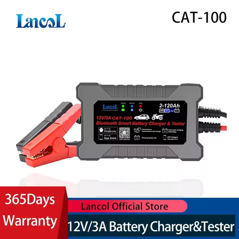 Lancol CAT100 12V 3A Fully Automatic Bluetooth Smart Battery Charger and Tester Maintainer 2 In 1 8 