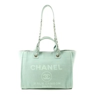 CHANEL 帆布Deauville Tote Bag銀扣手挽肩背兩用袋