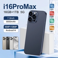 Smartphone I16 Pro Max 6.8'' HD Global Version Mobile Phone 16G+1T 7800mAh Android Smartphone