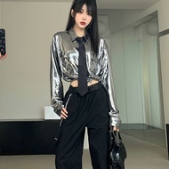 新品Store autumn silver short shirt high waist work pants jazz s＃0421