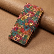 Retro Flower Wallet Flip Case For Samsung Galaxy S24 Ultra S23 Plus S21 FE A22 A13 A54 A51 A32 5G Casing Fashion High-end Floral Leather Magnetic Card Holder Book Cover